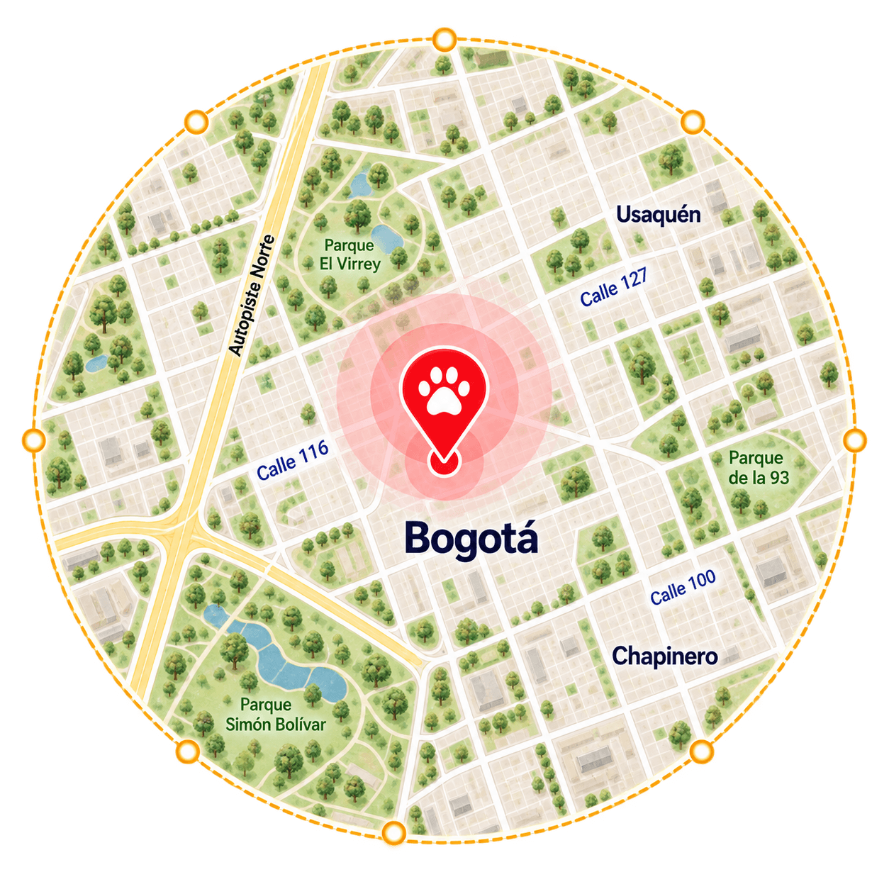 Mapa generado de la zona con el último evento registrado en el centro